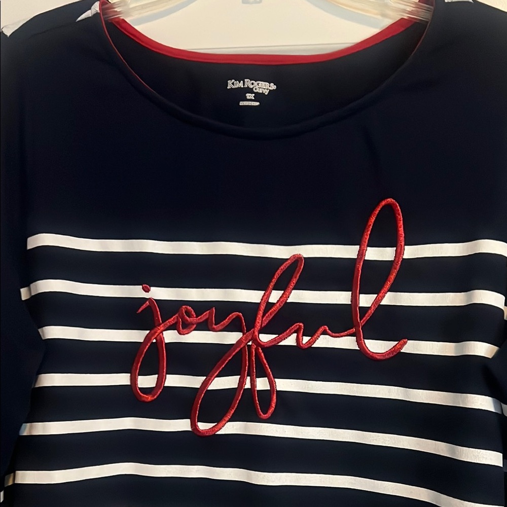 Kim Rogers Navy Striped Joyful Top 1x Curvy long sleeve